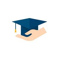 Hand halten Diplom Symbol im eben Farbe Stil. Bildung Schule Schutz Sicherheit Absolvent Diplom Versicherung vektor