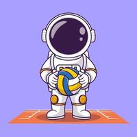 süß Astronaut spielen Volleyball Karikatur Vektor Symbol Illustration. Wissenschaft Sport isoliert.