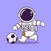 süß Astronaut spielen Fußball Karikatur Vektor Symbol Illustration. Technologie Sport Symbol Konzept isoliert Prämie Vektor eben Karikatur Stil