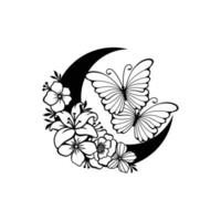 Mondsichel mit Schmetterling und floraler Dekoration vektor