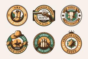 Satz von Vektor-Cowboy-Rodeo-Show Vintage-Embleme, Etiketten, Abzeichen und Logos vektor