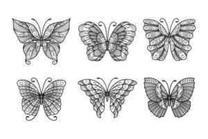 Reihe von Strichzeichnungen Schmetterlinge, monochrome Illustration Schmetterlinge vektor