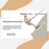 Bergsteigen Schule Buchseite, Webseite zu selbst Studie zu Aufstieg. Vektor Hobby Bergsteiger, riskant Abenteuer im Berg reisen, Klettern extrem Tourismus Seite Illustration