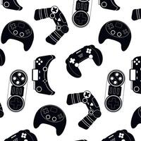 Video Spiel Gadget und Joypad schwarz Weiß Muster. Vektor elektronisch Computer Wiederholung und Hintergrund, nahtlos Hardware- Illustration