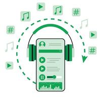 musik service uppkopplad och strömning, mobil Ansökan till lyssna musik. vektor illustration. uppkopplad strömning, musik mobil app, utsända service, modern smartphone låt programvara, leva låtar