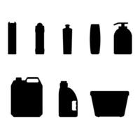 chemisch Flaschen zum waschen und sanitär, Sammlung Desinfektionsmittel Flasche zum Toilette und Badezimmer. Vektor Waschmittel Symbole, Box Tasche und Verpackung Illustration