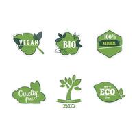 bio och vegan klistermärken, naturlig produkt märka för mark hjälpsam mat. vektor grymhet fri och bio märka, eco naturlig sticke illustration