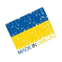 tillverkad i ukraina sudd stämpel, nationell produktion. vektor företag ukrainska stämpel, nationell och patriotisk avtryck, Land av ukraina flagga, täta sudd ikon isolerat, bricka grungy illustration