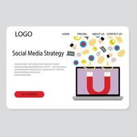 social media strategi landning sida, modern företag service begrepp. illustration av webb reklam och förvaltning influencer, kommunikation i nätverk för marknadsföring med kunder vektor