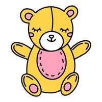 söt illustration av en gul nallebjörn med ett leende i stil med en handritad tecknad film vektor