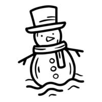 Schneemann in Hut und Schal lineares Vektorsymbol im Doodle-Stil vektor