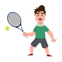 süßer Junge, der Tennis spielt. Süße Kinderfigur im flachen Stil für Design, Bewegung oder Design. vektor