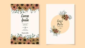 blommig krans bröllop inbjudan kort mall med premium blommor vektor