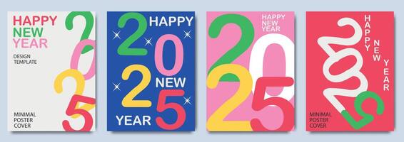 kreativ begrepp av 2025 Lycklig ny år posters uppsättning. design mallar med typografi logotyp 2025 för firande och säsong dekoration. minimalistisk trendig bakgrunder för varumärke, baner, omslag vektor