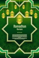 elegant Glanz Hintergrund und Poster Ramadan kareem mit Gradient Stil und realistisch Symbol vektor
