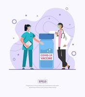 flache Illustration Krankenschwestern und Ärzte mit Impfstoffflaschen vektor