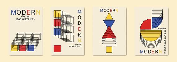 minimalistisk bakgrunder. vektor geometrisk abstrakt illustration uppsättning samling kort årgång stil. för målning, affisch, anslagstavla eller omslag konst. modern retro mönster cirkel, triangel, fyrkant