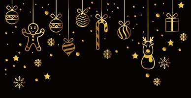 jul gyllene juldekorationer och godis på en svart bakgrund - vektor