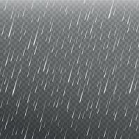 Regen Wirkung. realistisch Wasser Tropfen fallen von Himmel. schwer Regen Wetter, Sturm, Dusche, Regenfall, Monsun Jahreszeit. 3d regnerisch Vektor Hintergrund