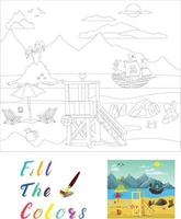 Farbaufgabe Landschaft das Malbuch für Kinder im Vorschulalter mit einfachem Lernspielniveau. vektor