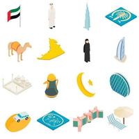 Vereinigte Arabische Emirate Icons Set, isometrischer 3D-Stil vektor