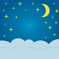 Süss Hintergrund zum Baby Zimmer, Ruhe Nacht mit Gelb Mond und Sterne. sternenklar Himmel mit Mond, Baby Hintergrund mit Halbmond, Blau Himmel mit Gelb Mond und Sterne, Baby Telefon Hintergrund, Illustration Vektor