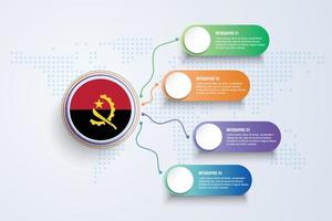 angola flagga med infographic design isolerad på dot världskarta vektor