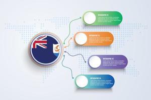 Anguilla-Flagge mit Infografik-Design isoliert auf Punktweltkarte vektor