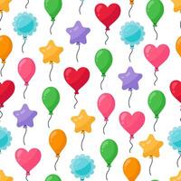 ballonger sömlös vektor mönster. färgrik leksaker av olika former - stjärna, hjärta, boll, blomma. flygande överraskning för en fest, födelsedag, händelse. rolig festlig dekoration på en sträng. tecknad serie bakgrund