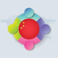 Kina flagga med infographic design isolerad på världskartan vektor