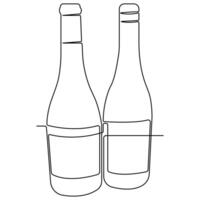 kontinuierlich Single Linie Kunst Zeichnung von Wein Flasche Alkohol trinken im Gekritzel Stil Gliederung Vektor Illustration
