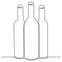 kontinuierlich Single Linie Kunst Zeichnung von Wein Flasche Alkohol trinken im Gekritzel Stil Gliederung Vektor Illustration