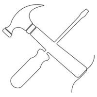 kontinuerlig ett linje konst teckning reparera verktyg ikon service Centrum symbol ingenjör dag vektor