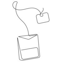kontinuierlich Single Linie Kunst Zeichnung von Papier Tee Tasche Symbol und heiß Kräuter- trinken Gliederung Kunst Vektor Illustration