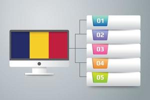Tschad-Flagge mit Infografik-Design integriert mit Computermonitor vektor