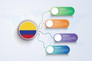 Kolumbien-Flagge mit Infografik-Design isoliert auf Punktweltkarte vektor