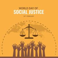 editierbar Design von Welt Sozial Gerechtigkeit Tag zu fördern Sozial Gerechtigkeit, einschließlich Bemühungen zu Adresse Probleme eine solche wie Armut, und Geschlecht Gleichwertigkeit. International Gerechtigkeit Tag. Vektor Illustration