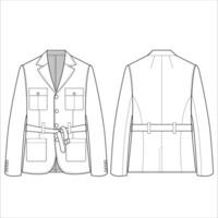 Herren Blazer eben skizzieren, Jacke Vorlage Vorderseite, Weiß Farbe Stil. Frauen, Männer, unisex oben cad Attrappe, Lehrmodell, Simulation vektor