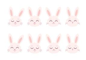 süß Hase Gesichter. Ostern Weiß Hase. Hand gezeichnet Vektor Illustration