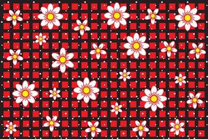 illustration, mönster av vit blomma med vit punkt på svart tabell och röd bakgrund. vektor