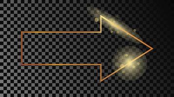 Gold glühend Pfeil gestalten Rahmen isoliert auf dunkel Hintergrund. glänzend Rahmen mit glühend Auswirkungen. Vektor Illustration.