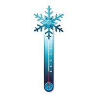 Vektor Blau Thermometer im kalt Winter Wetter Bedingungen. Symbol mit Symbol Schneeflocke im eben Design. Illustration zum Karte, Banner, Poster, 2d, Paket