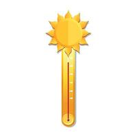 vektor gul termometer i varm sommar väder betingelser. ikon med symbol Sol i platt design. illustration för kort, baner, affisch, 2d, paket