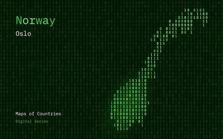 Norge Karta visad i binär koda mönster. matris tal, noll, ett. värld länder vektor Kartor. digital serier