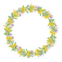 Vektor Hand gezeichnet Blumen- Kranz Rahmen auf Weiß Hintergrund