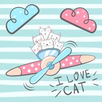 Tecknad katt, kattungecken. Flygplan illustration. vektor