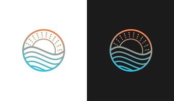 natur landskap logotyp vektor, hav och sol koncept, monoline design vektor