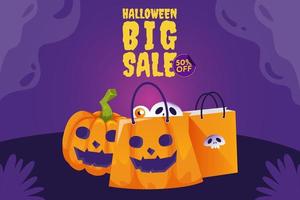 Halloween-Kürbisverkauf 50 Prozent Rabatt auf das Rabattkonzept. Banner und Hintergrundvektorillustration vektor