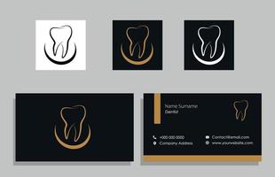 schwarz-goldene Zahnarzt-Visitenkarte mit Zahnlogo vektor