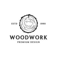 Holz und natürlich Ballaststoff Logo Vorlage Design, Zimmermann und hölzern Planke mit sah Handwerker Werkzeug. vektor